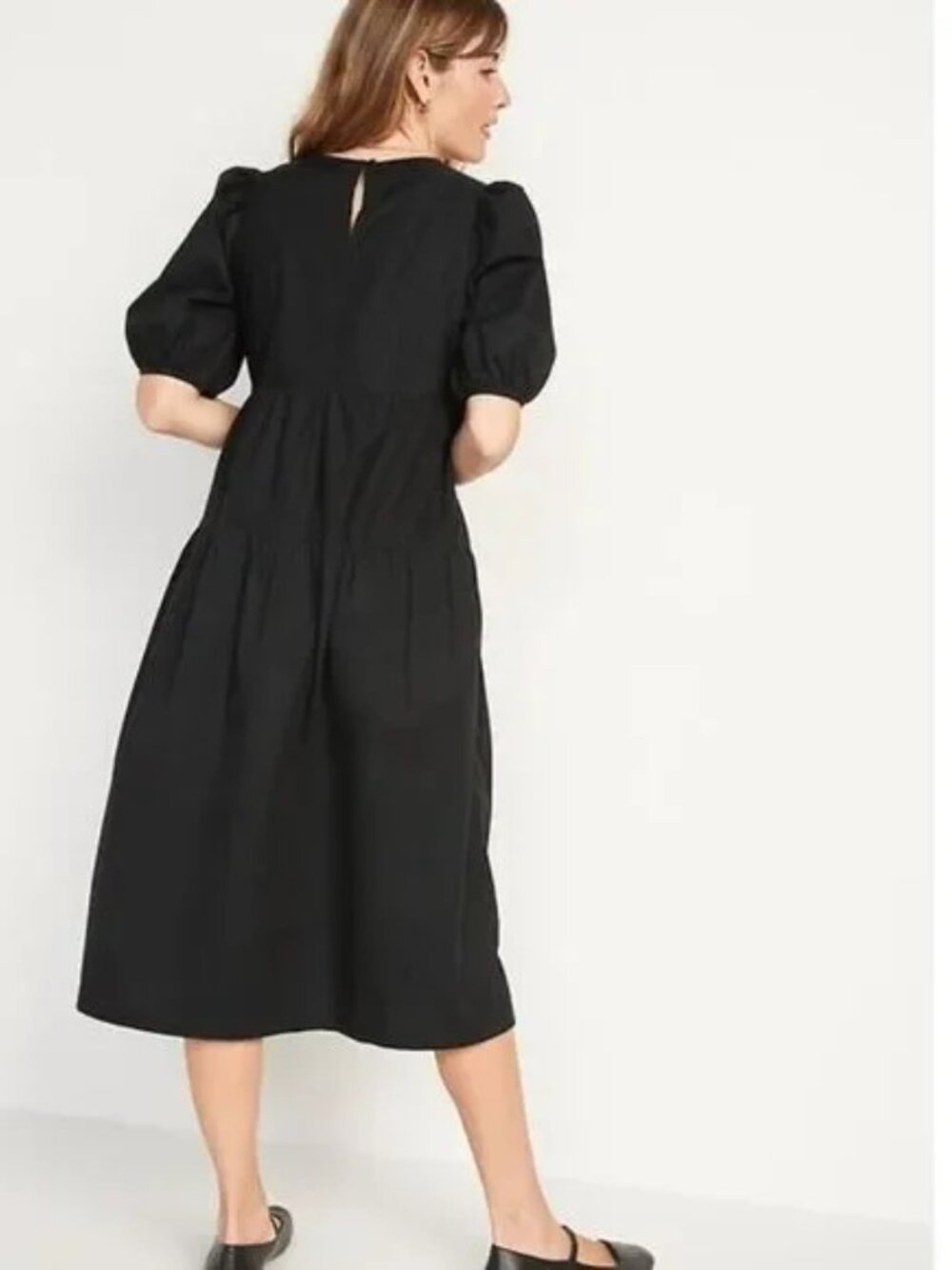 NWT OLD NAVY Black Tiered Puff Sleeve Midi Dress – Med Tall - Picture 2 of 9